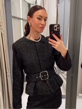 ZARA TEXTURED BELTED WOOL BLEND BLAZER